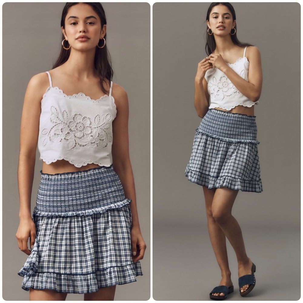 MAEVE 🌐 Anthropologie Smocked Flounce Mini Skirt - Size L